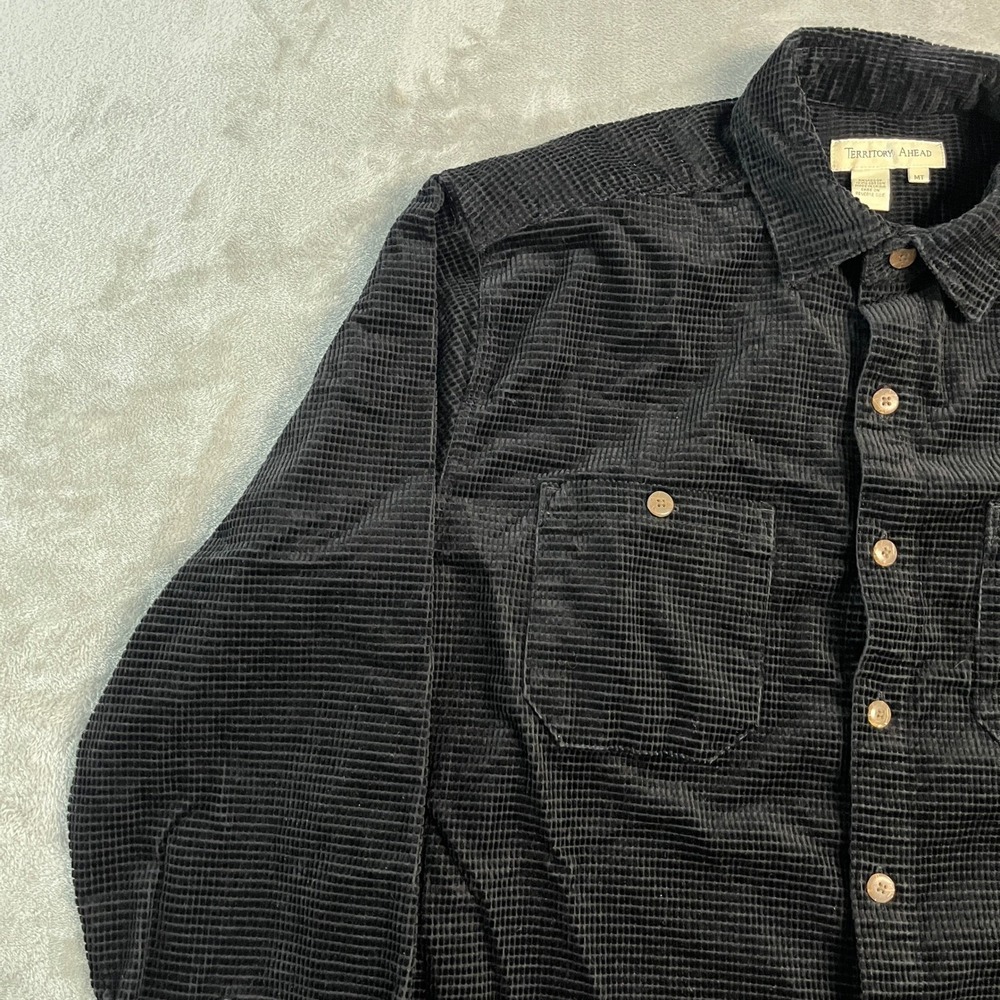 Territory Ahead Mens MT Black Waffle Corduroy Long Sleeve Button Down Shirt EUC - Picture 4 of 15